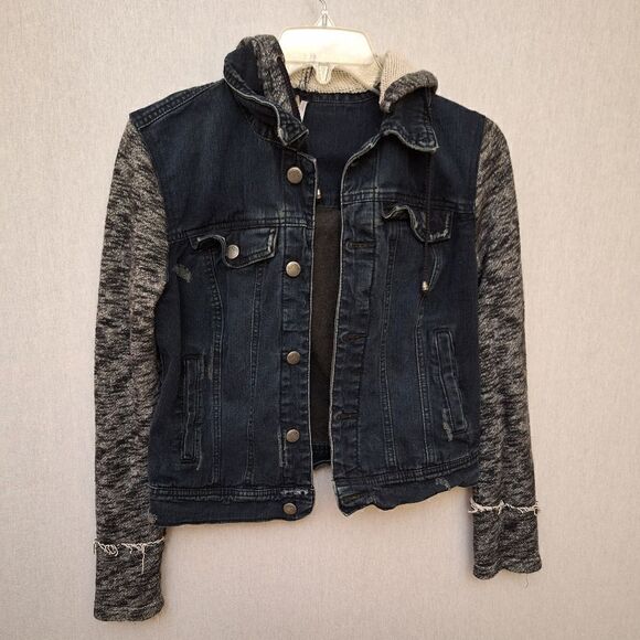 Free People Denim & knit hooded jacket - Picture 2 of 11